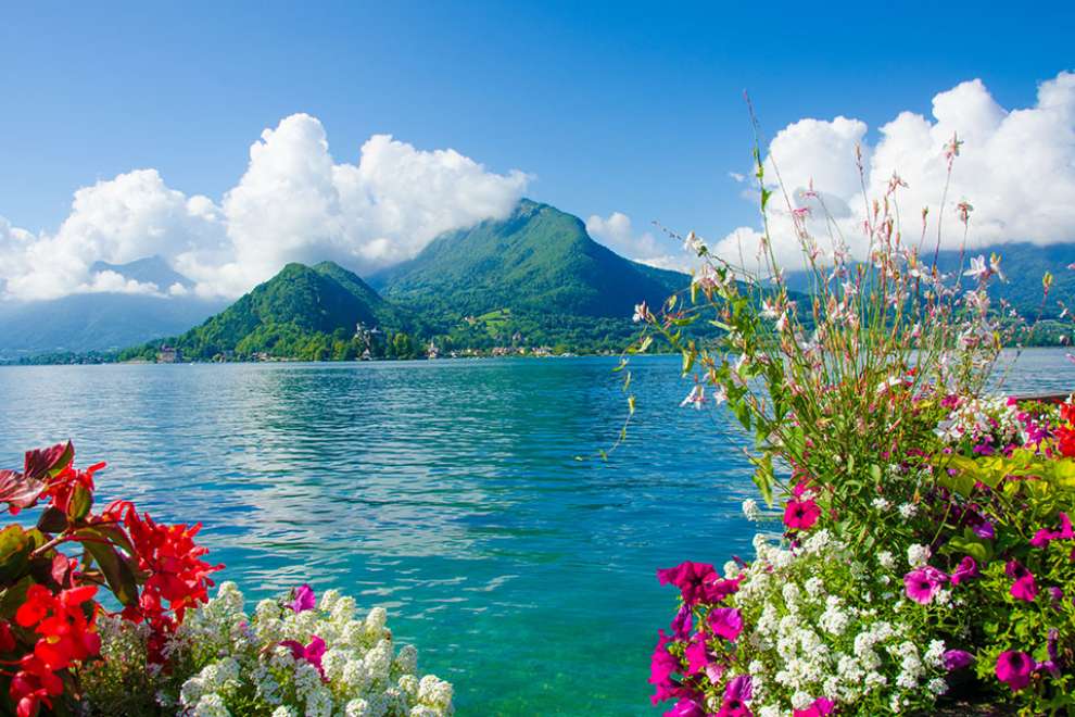 Foto: Seeblick und Sommerblumen